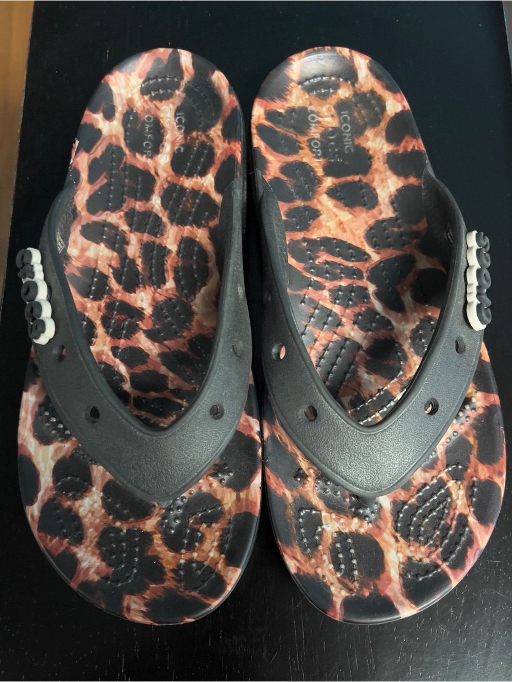 Crocs Leopard Print Flip Flops